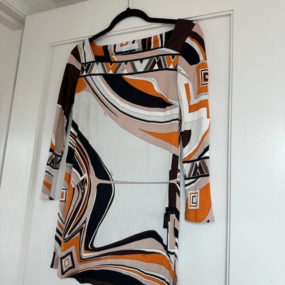 Emilio Pucci Tunic Square Neckline Allover Abstract Print 3/4 Sleeves Sz 6 - Picture 4 of 9